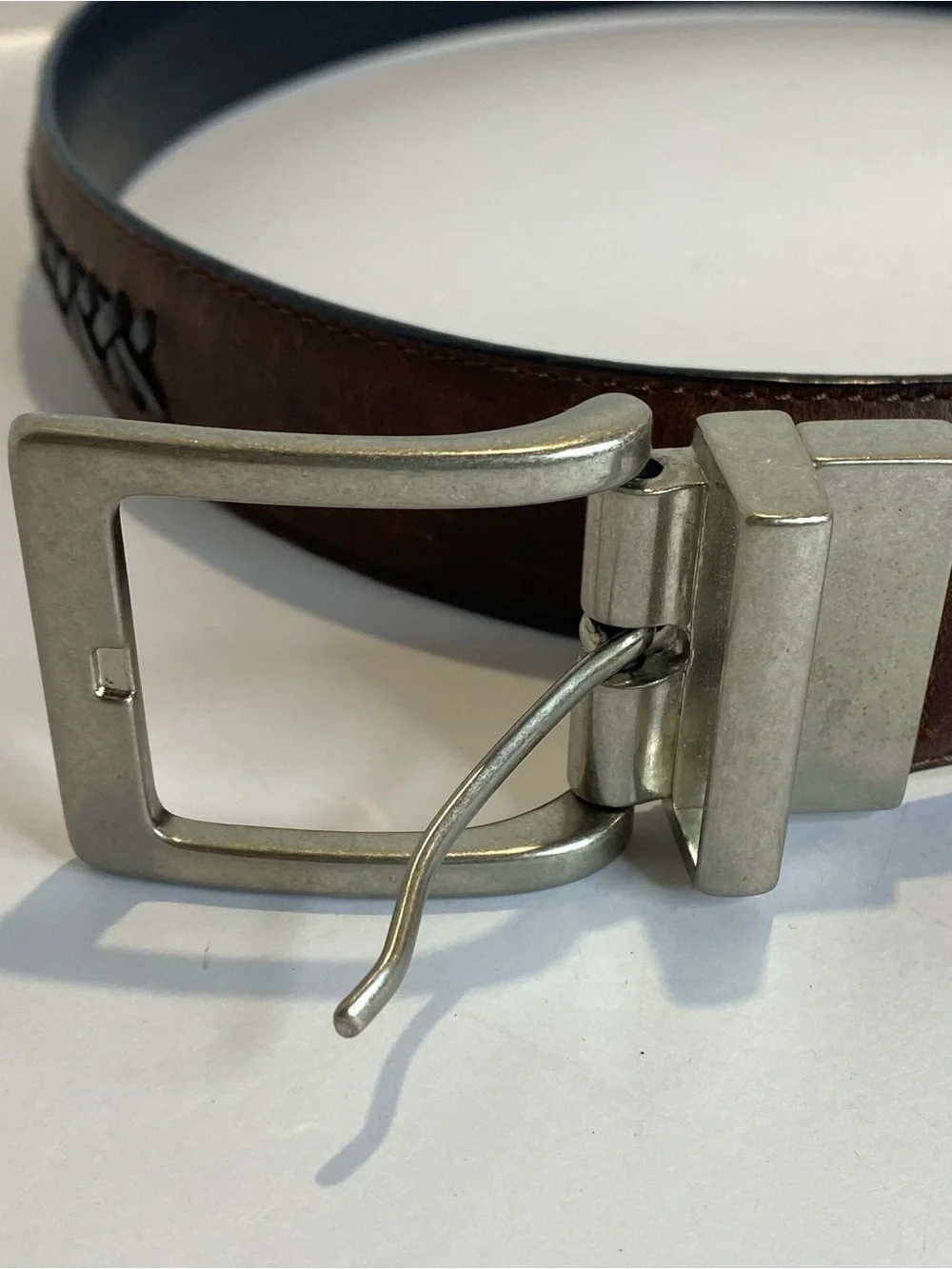 Columbia Mens Genuine Leather Belt Brown Black Braided Inlay Reversible Sz 36/90